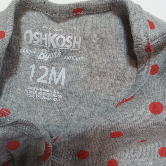 OshKosh B'Gosh 12 Months Sz 1 Shirt Gray Red Polka Dot New w/ Tags - Picture 9 of 10